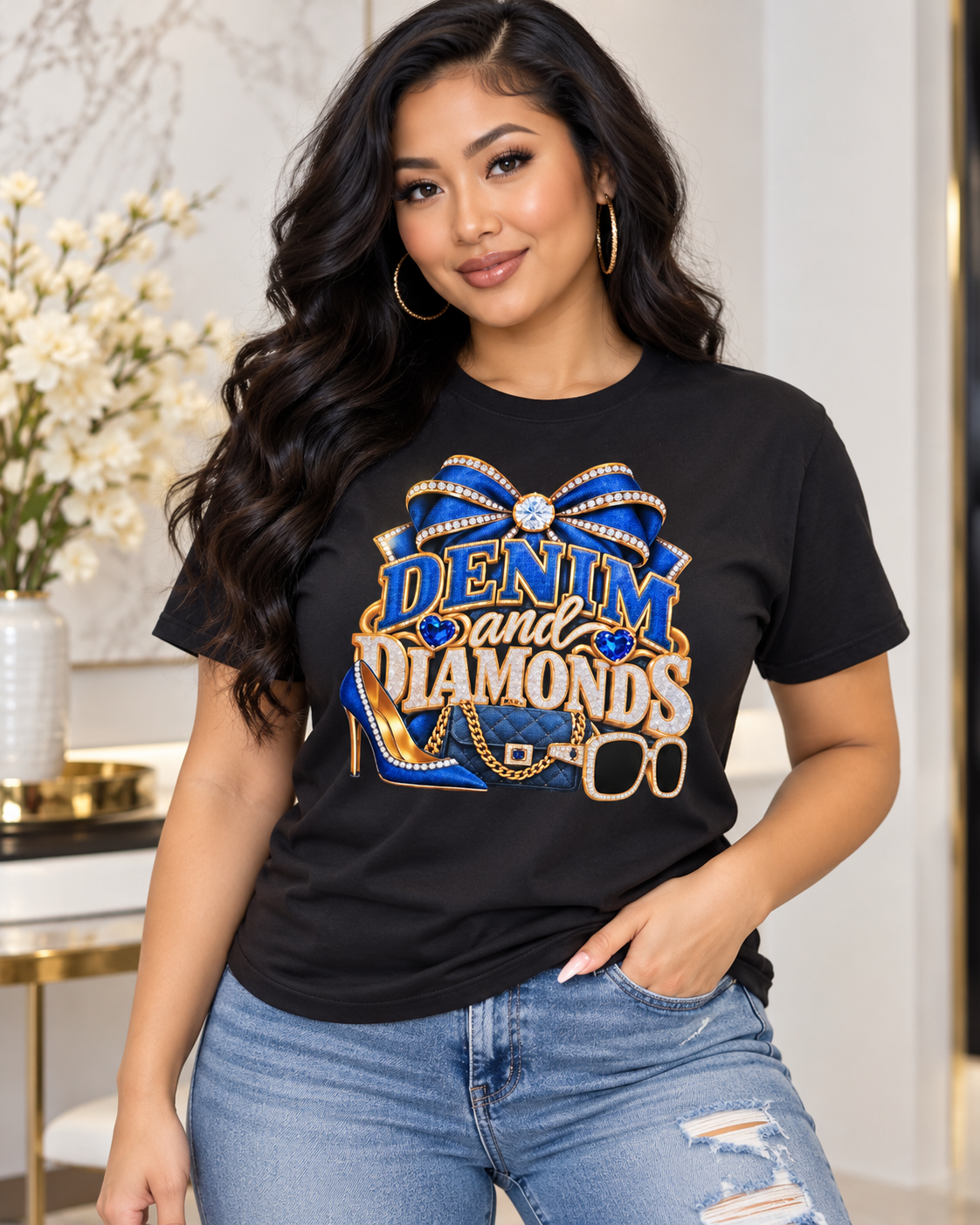Denim and Diamonds Blue & Gold Glam Shirt
